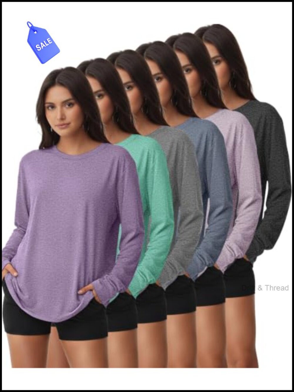 6 Pack Women's Workout Tops Dry Fit UPF 50+ Long Sleeve Athletic Tee